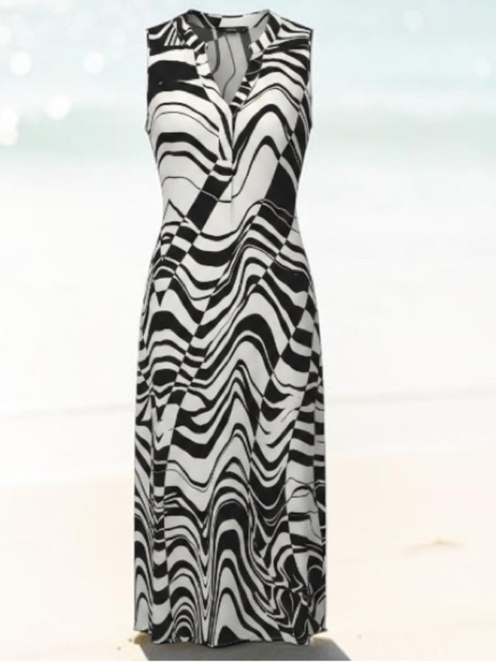 Mlle Gabrielle Black & White Swirl Maxi Dress
